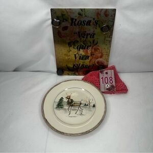American Atelier Christmas Twig Reindeer Ceramic Salad Plate